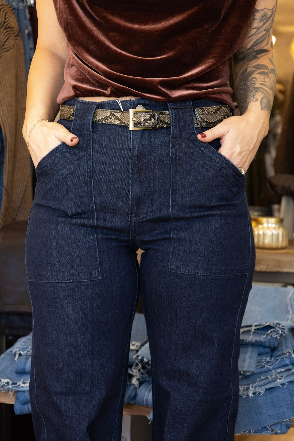 LIVERPOOL "STRIDE" HR WIDE LEG W/TRAPUNTO PATCH POCKET