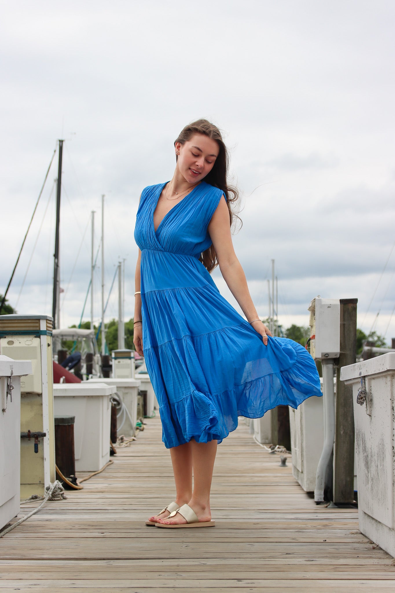 MILIO MILANO COTTON V-NECK MIDI DRESS