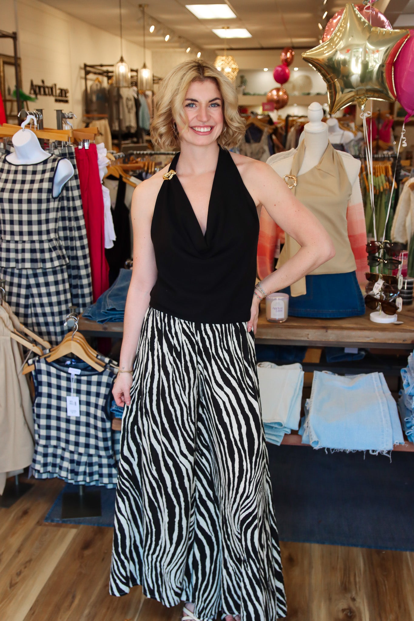 ELAN SMOCKED WAIST ZEBRA FLOWY PANT