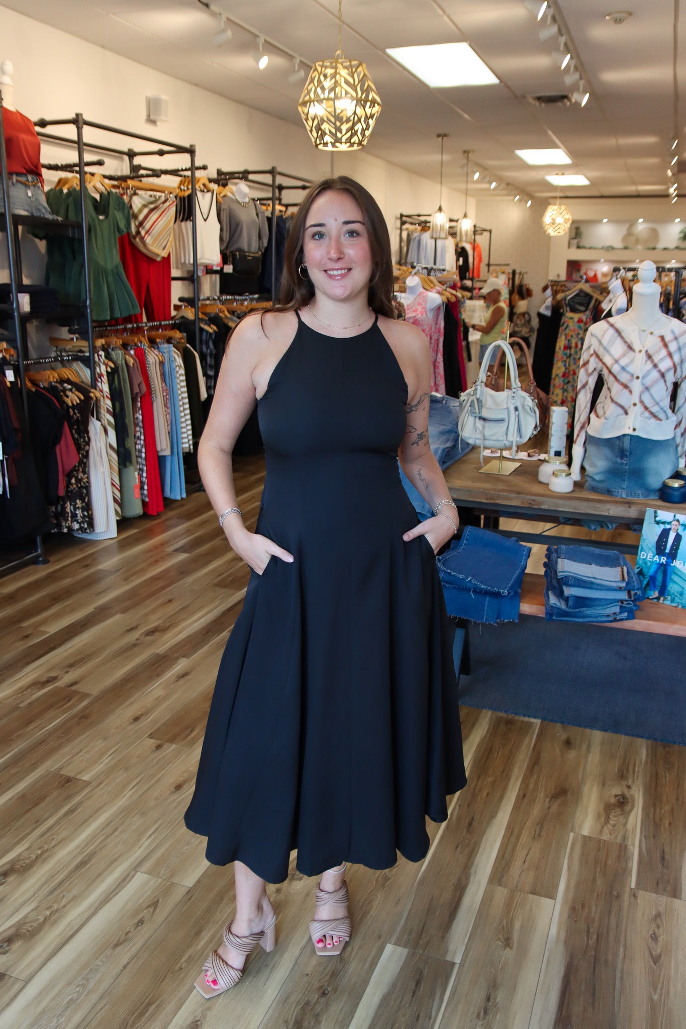 PINCH HALTER NECK A-LINE MAXI DRESS