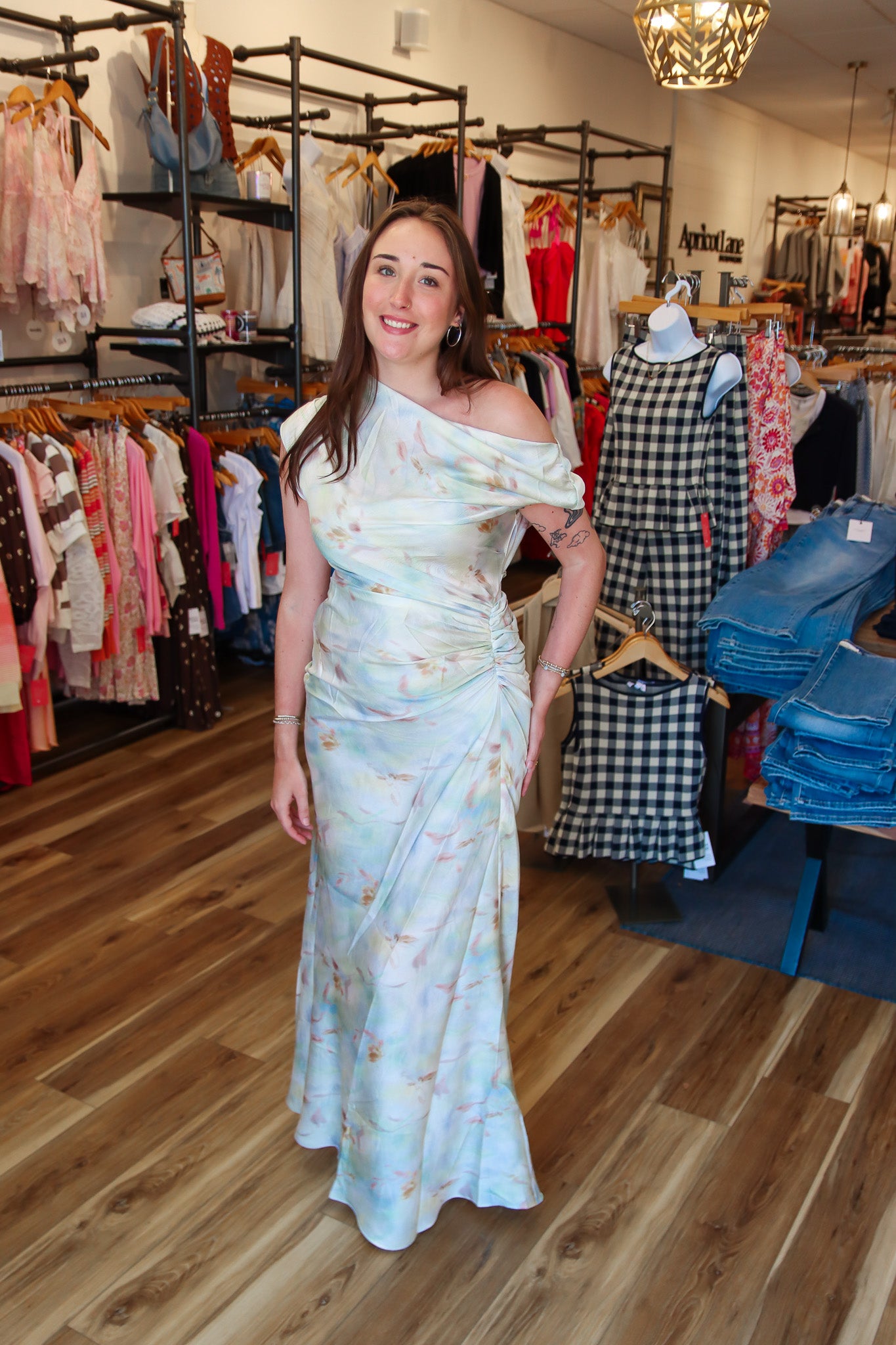 LUCY PARIS “ARTA” GATHERED MAXI DRESS