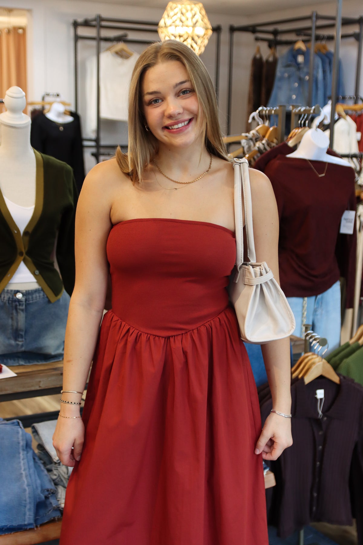 NEEDII TUBE BODICE POPLIN SKIRT MAXI DRESS