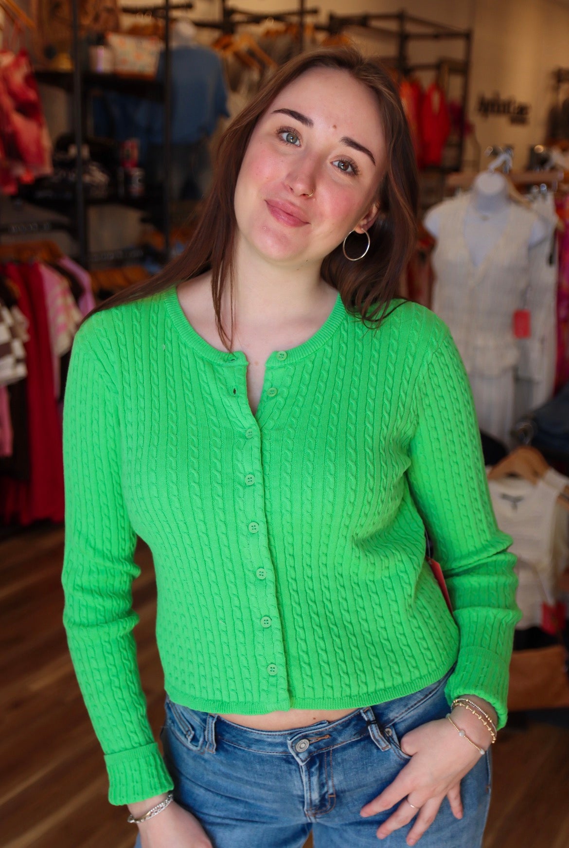 BY TOGETHER CABLE KNIT BUTTON DOWN CARDI