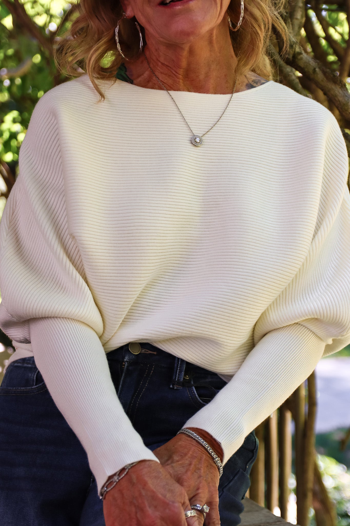 LONG SLEEVE BOAT NECK DOLMAN SLEEVE SWEATER