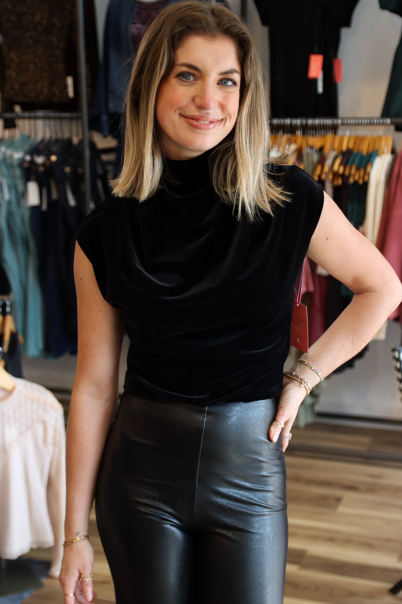 Velvet Draped Mockneck Crop Top