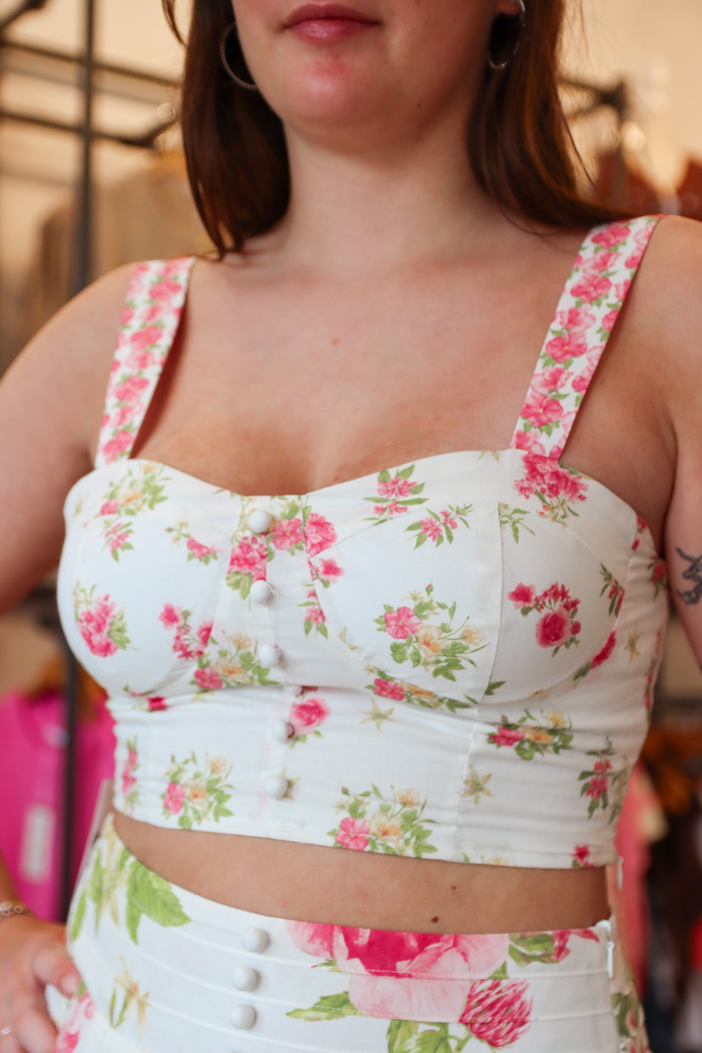 PEACH LOVE FLORAL PRINTED BUSTIER TOP