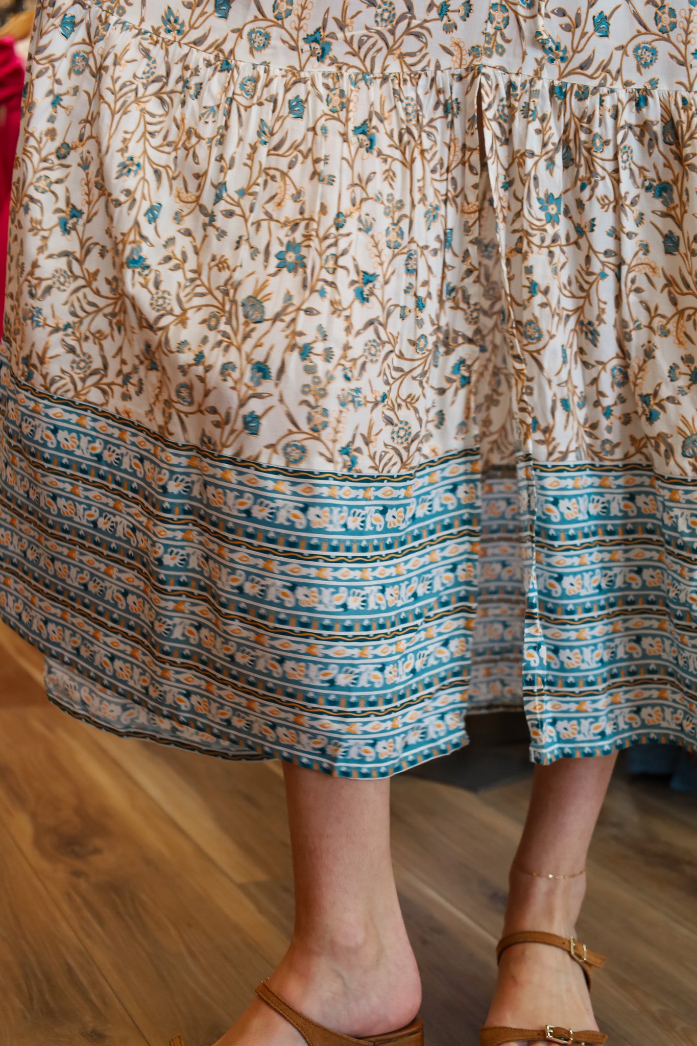 PUFF SLEEVE V NECK PATTERNED MAXI