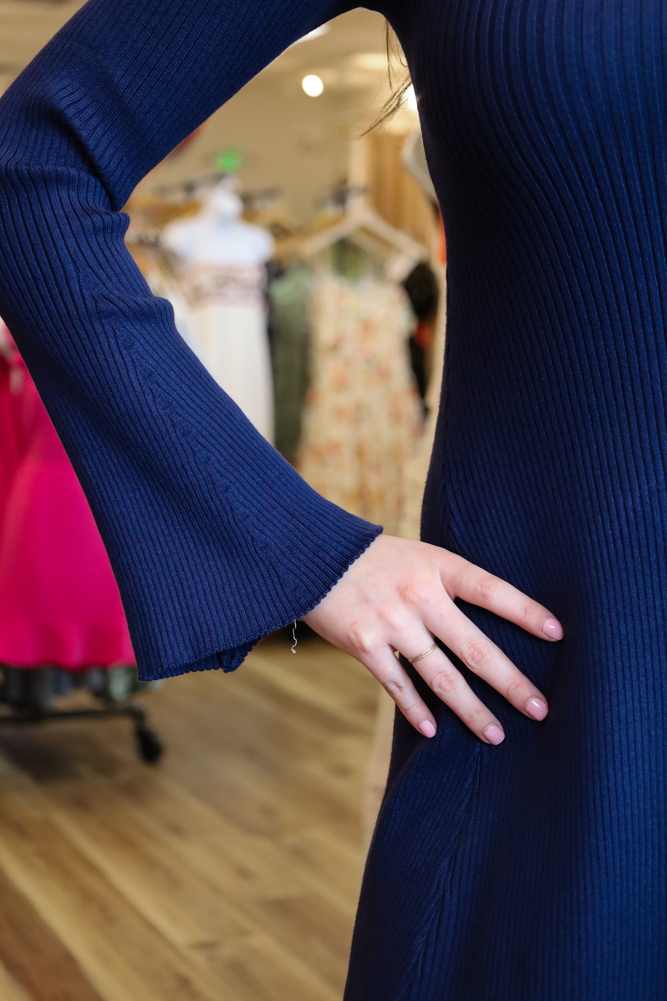 SWEATER MINI DRESS WITH TRUMPET SLEEVES