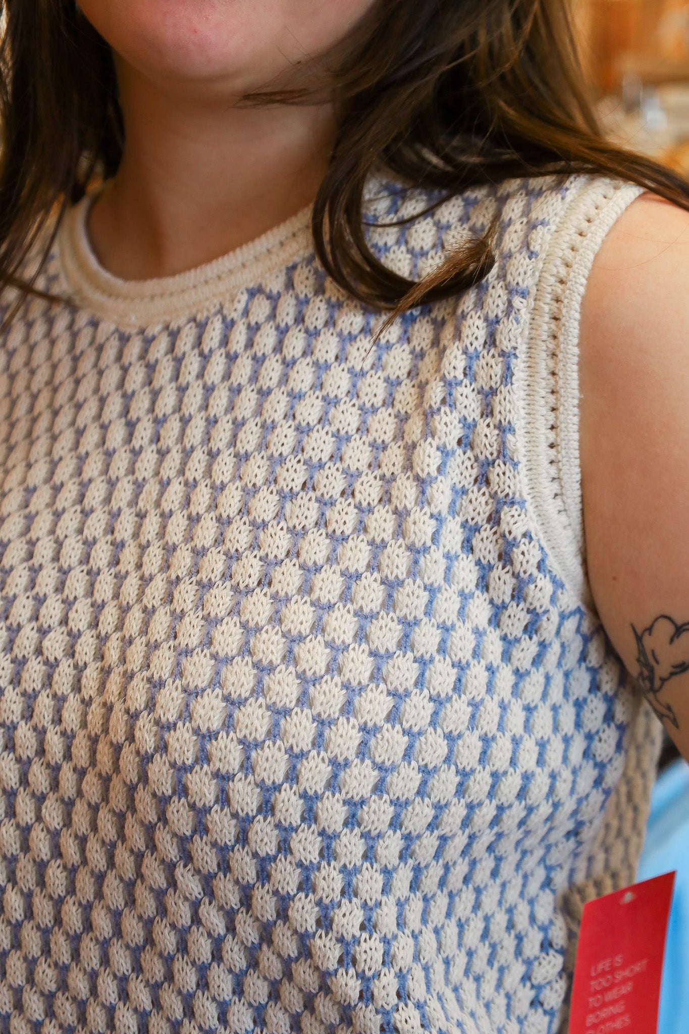 CLAIRE TEXTURED MESH SWEATER SHELL