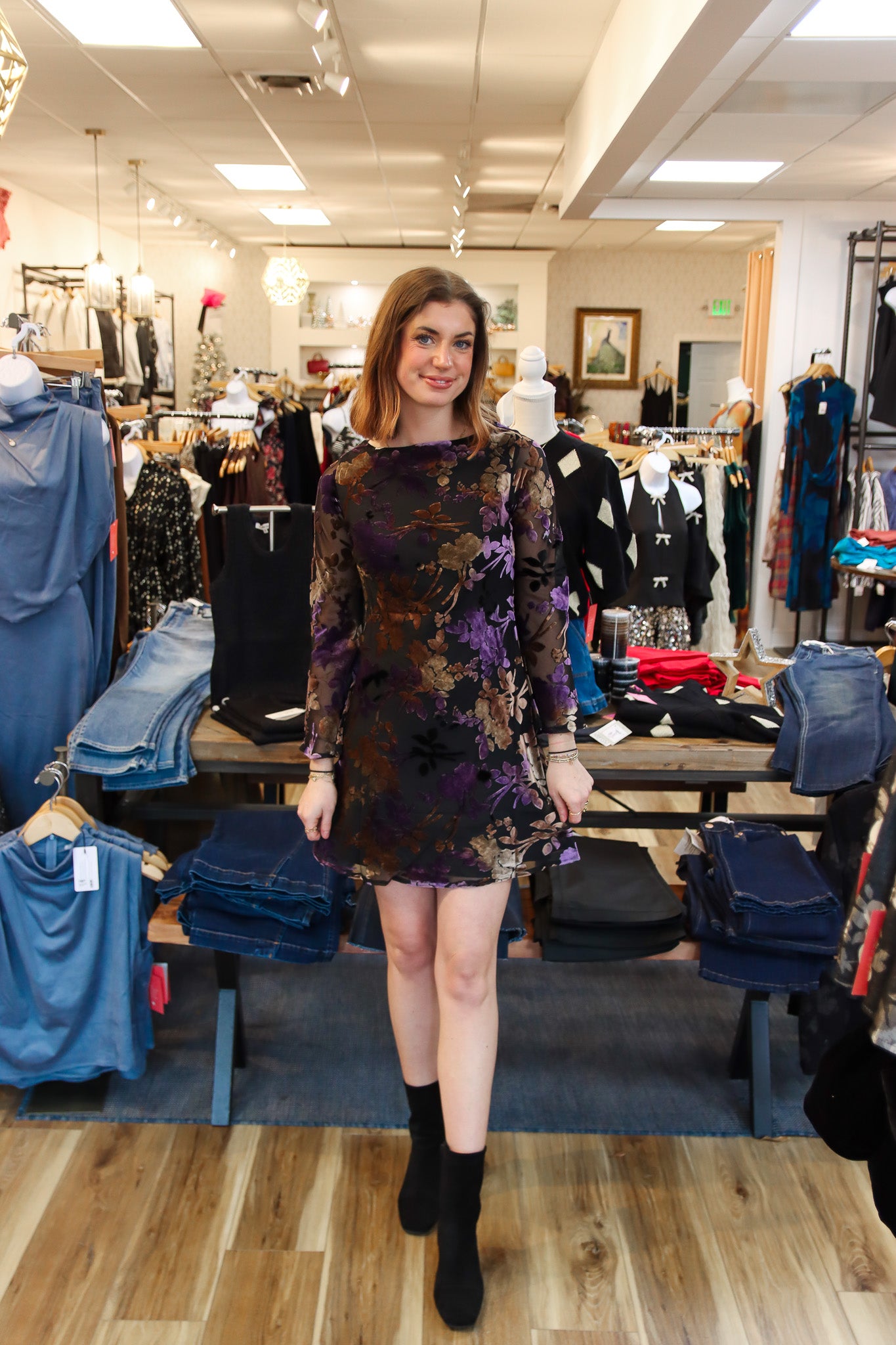 REED VELVET FLORAL MINI DRESS