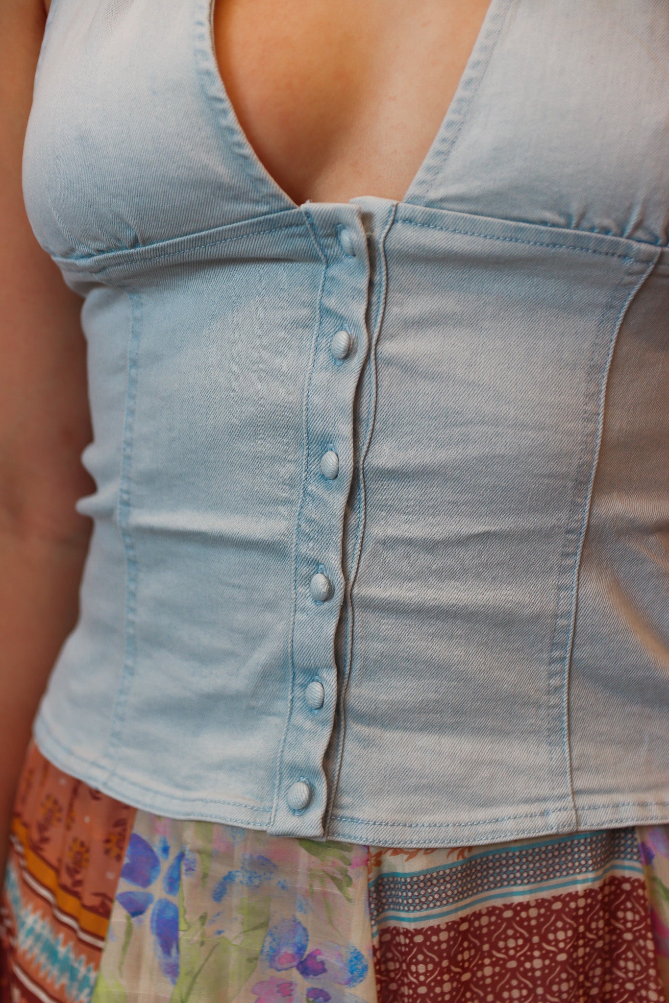 FREE PEOPLE “RAMONA” DENIM HALTER TOP