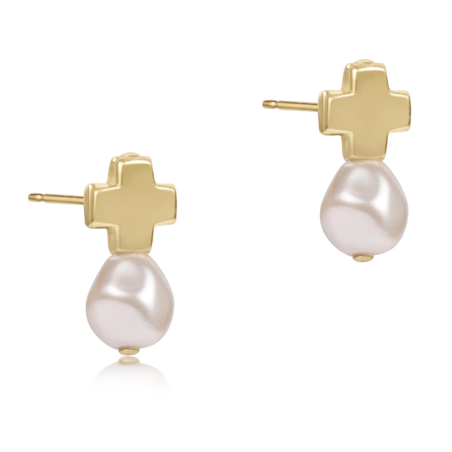 SIGNATURE CROSS SMALL GOLD STUD CLASSIC PEARL EARRING