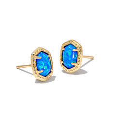 DAPHNE FRAMED STUD EARRINGS GOLD BRIGHT BLUE KYOCERA OPAL ONE SIZE
