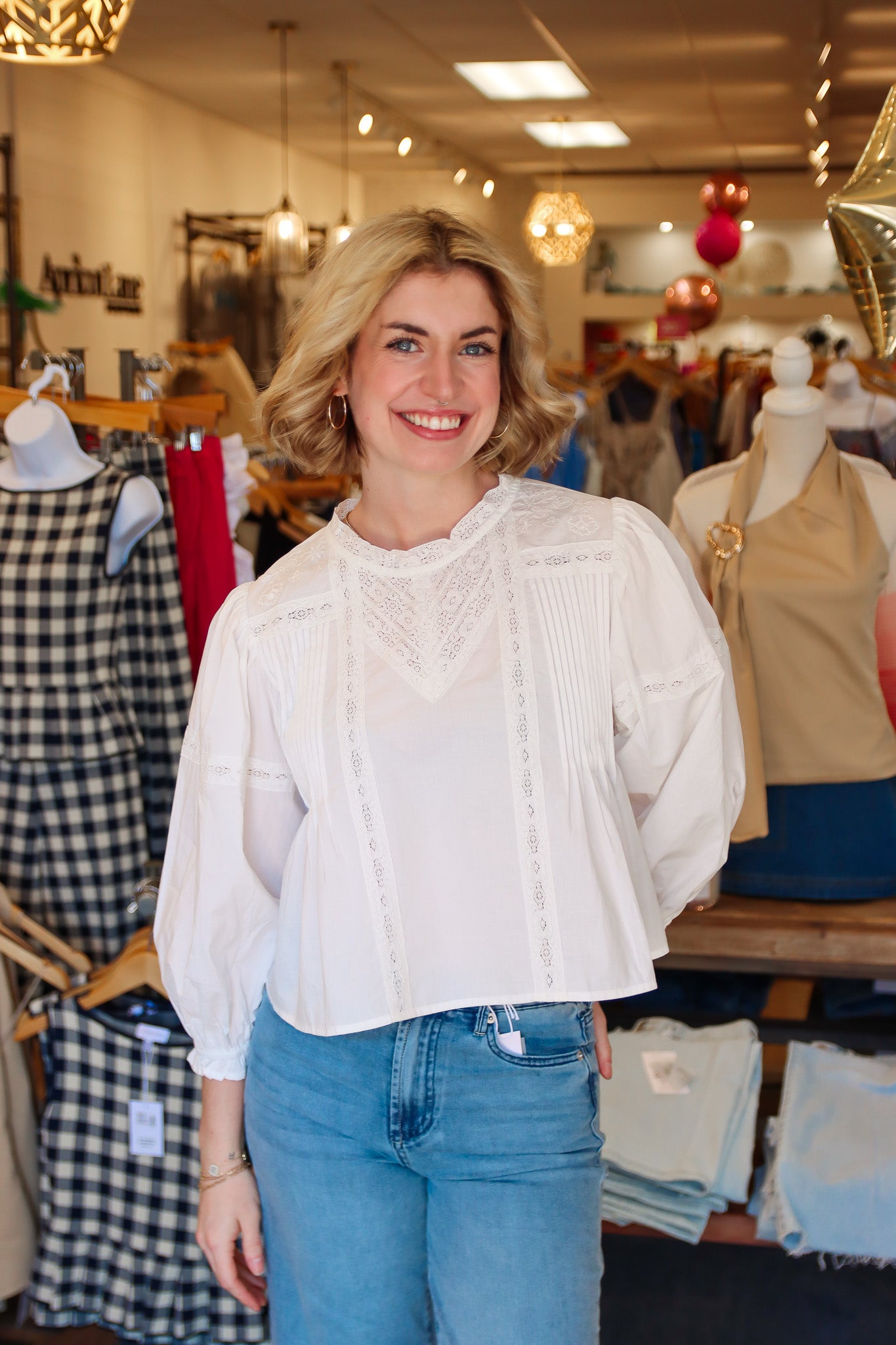 MABLE LACE AND PINTUCK BLOUSE