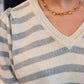 SUZY D "FELORA" STRIPE BUBBLE SLEEVE KNIT SWEATER