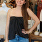 SKY TO MOON SATIN TWIST TIE RUFFLE TUBE TOP