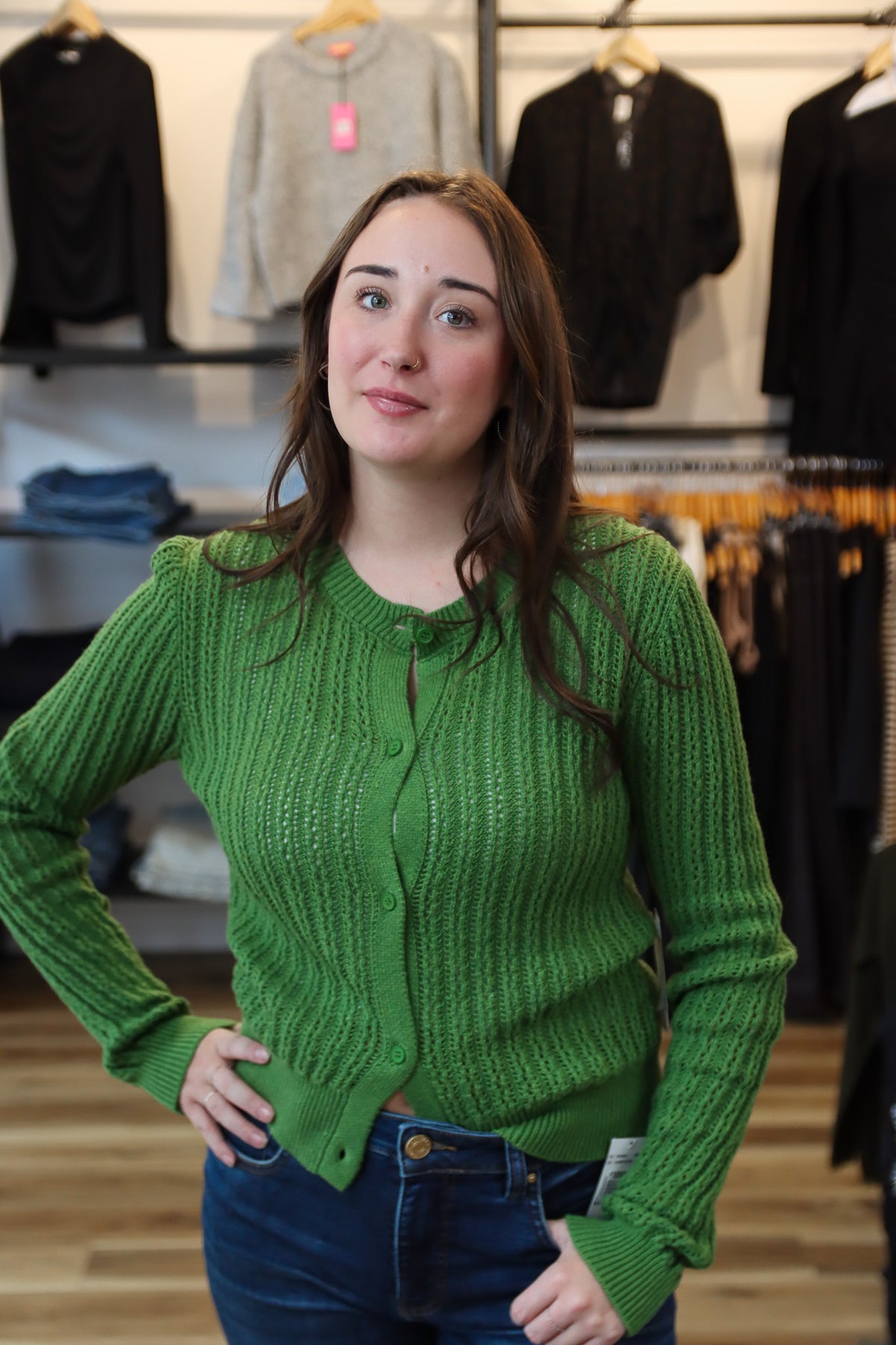 HASSON OPEN STITCH CREW CARDIGAN