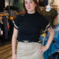ELAN SHORT SLEEVE STRIPE TRIM SWEATER