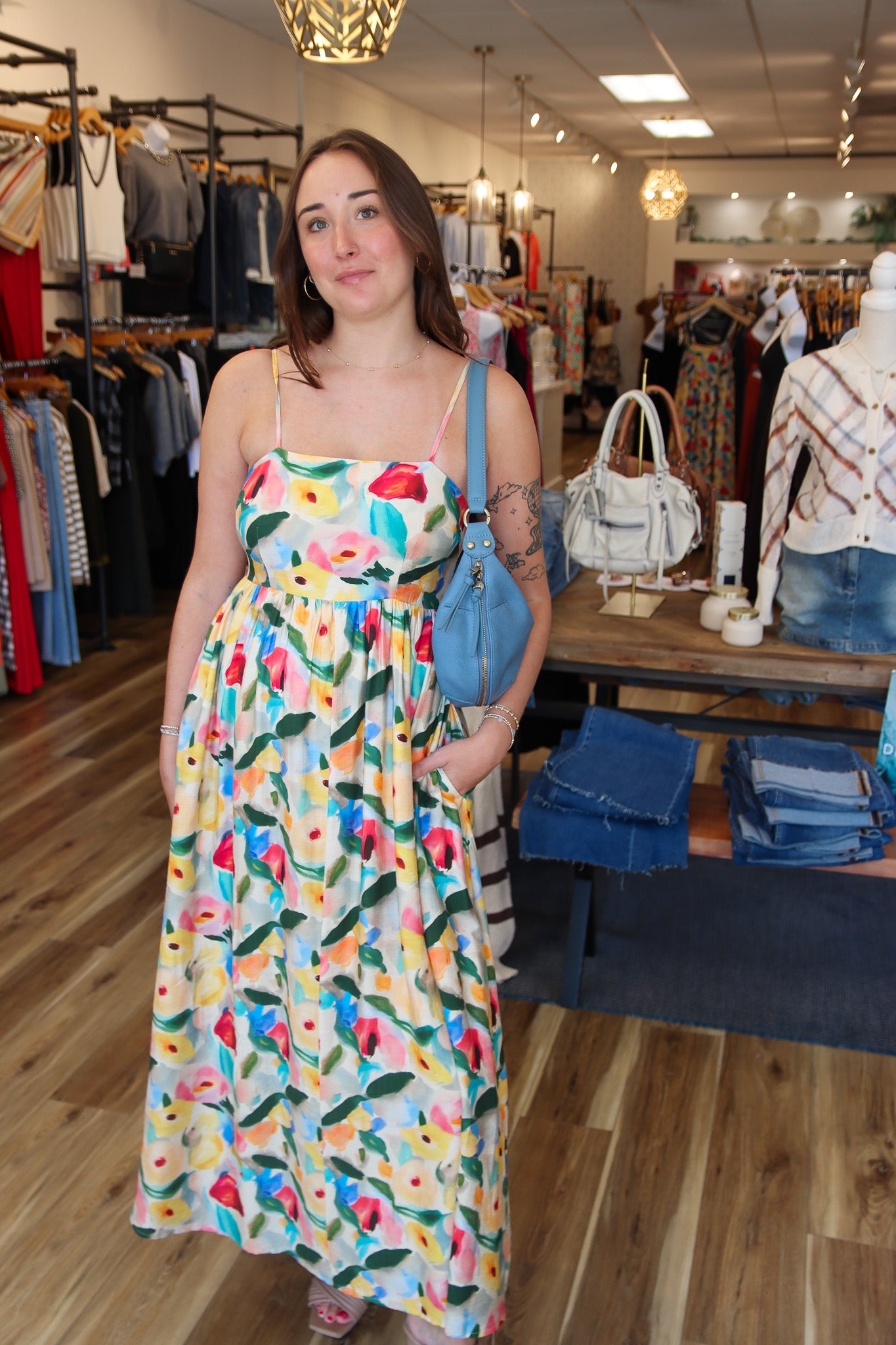 MEET ME IN SANTORINI “WATERCOLOR FLORAL” MAXI DRESS