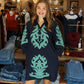 JODIFL FLORAL APPLIQUE SHIFT DRESS