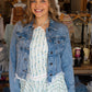 HIDDEN DISTRESSED CROPPED FITTED DENIM JACKET