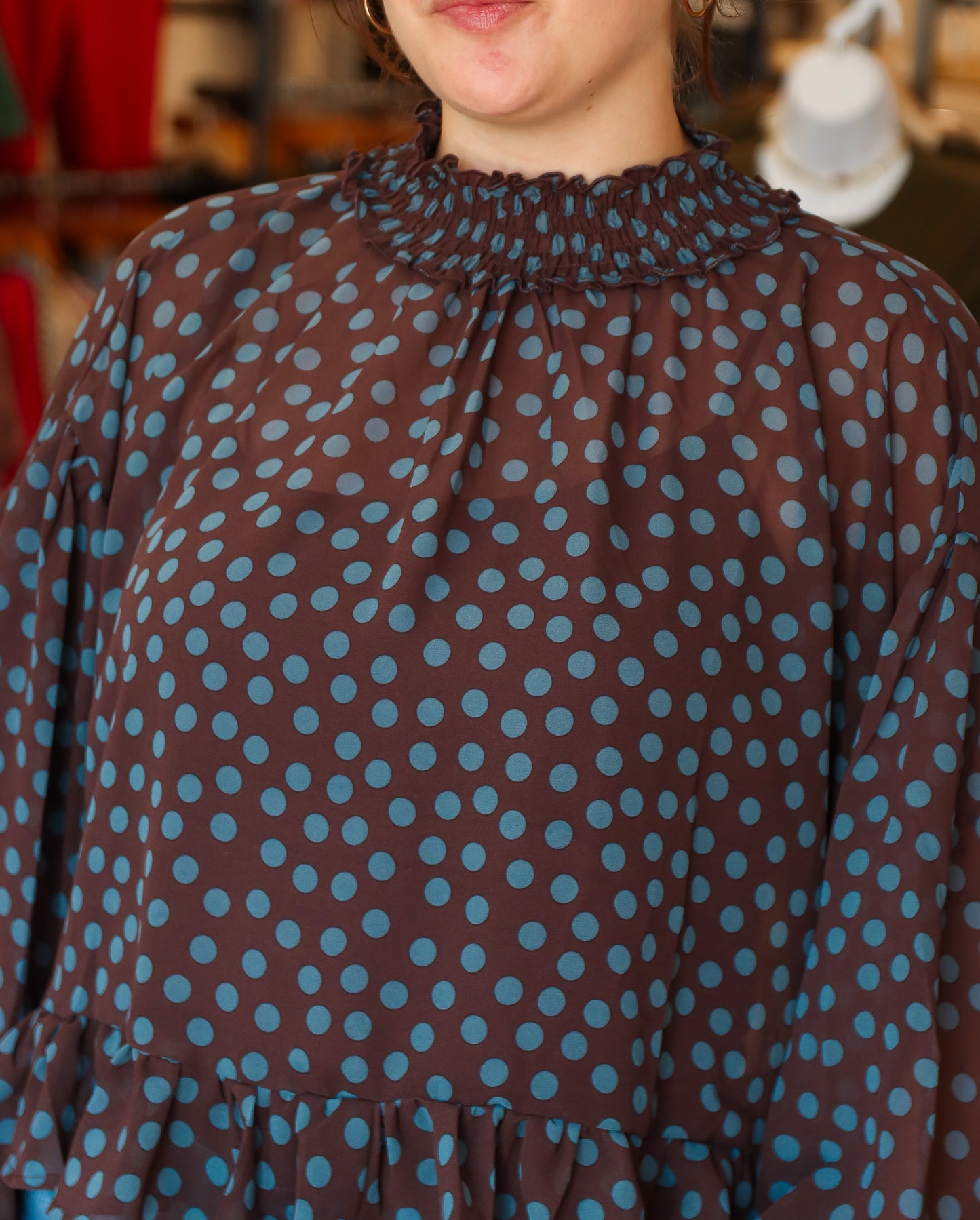 BY TOGETHER SHEER POLKA DOT LONG SLEEVE TOP