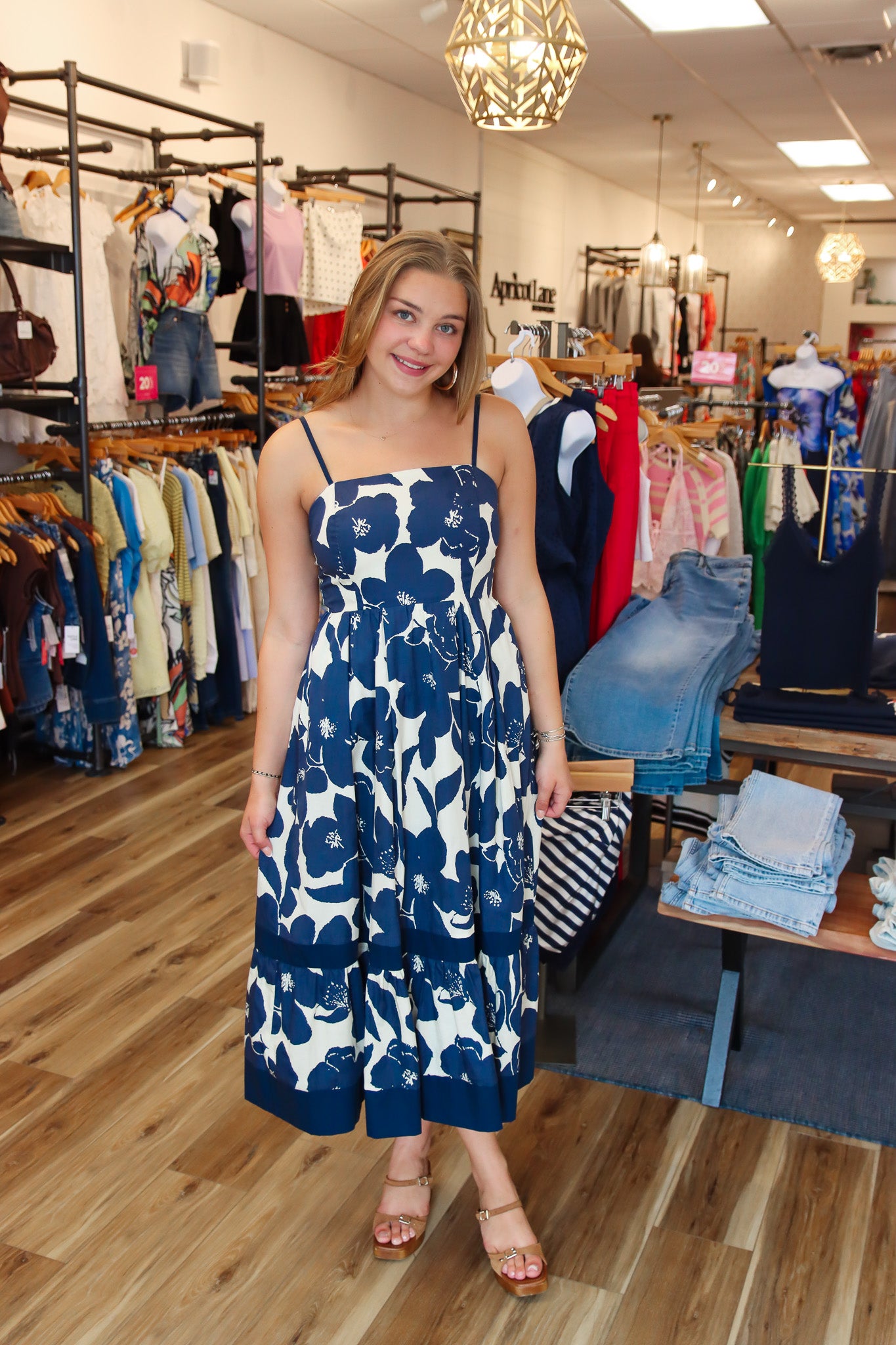 PINCH BOLD FLORAL TIERED MIDI DRESS