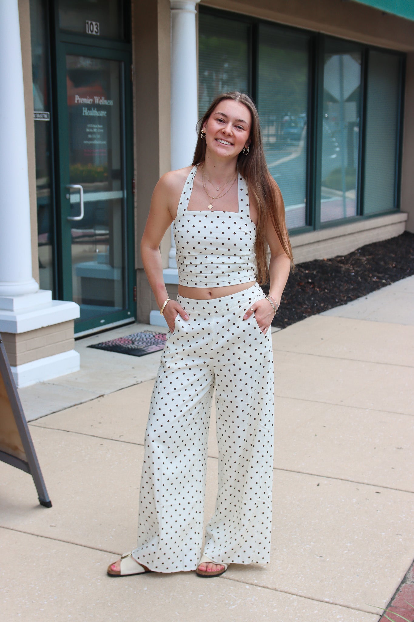 BY TOGETHER POLKA DOT PLEATED HALTER TOP