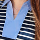 JODIFL CONTRAST COLLAR STRIPE PUFF SLEEVE TOP
