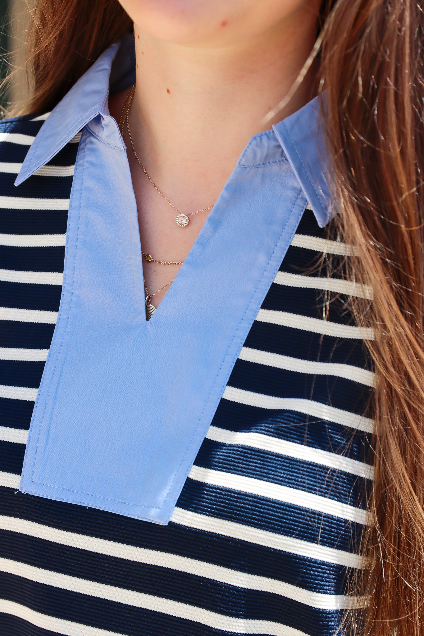 JODIFL CONTRAST COLLAR STRIPE PUFF SLEEVE TOP
