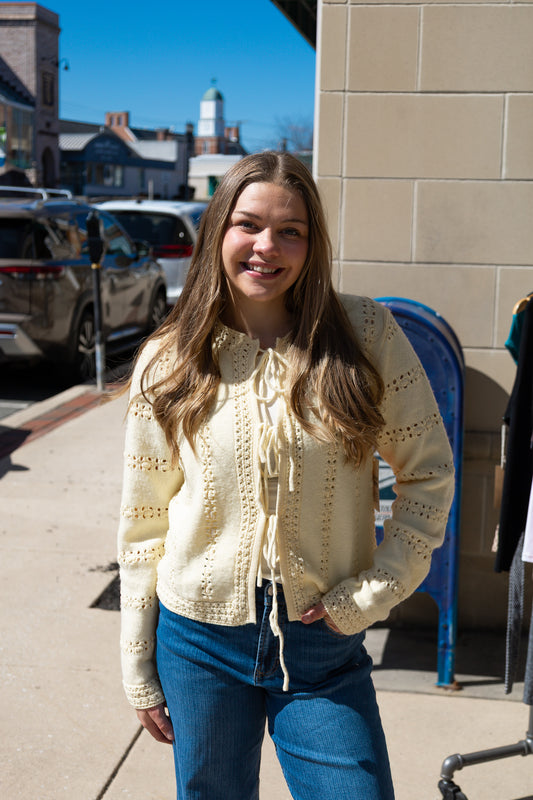 FRONT TIE KNITTING DETAIL CARDIGAN