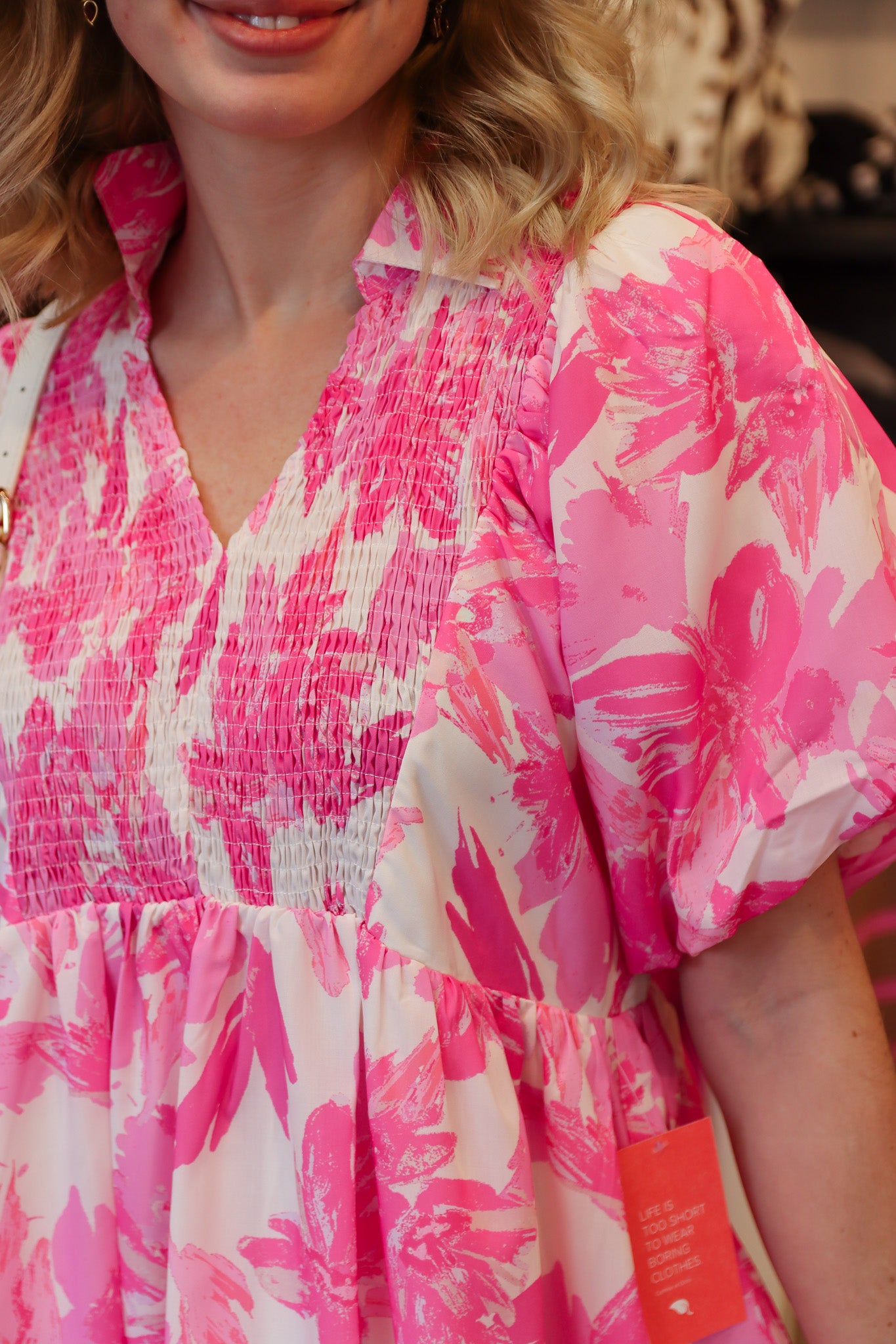 FLORAL COLLAR PUFF SLEEVE MINI DRESS