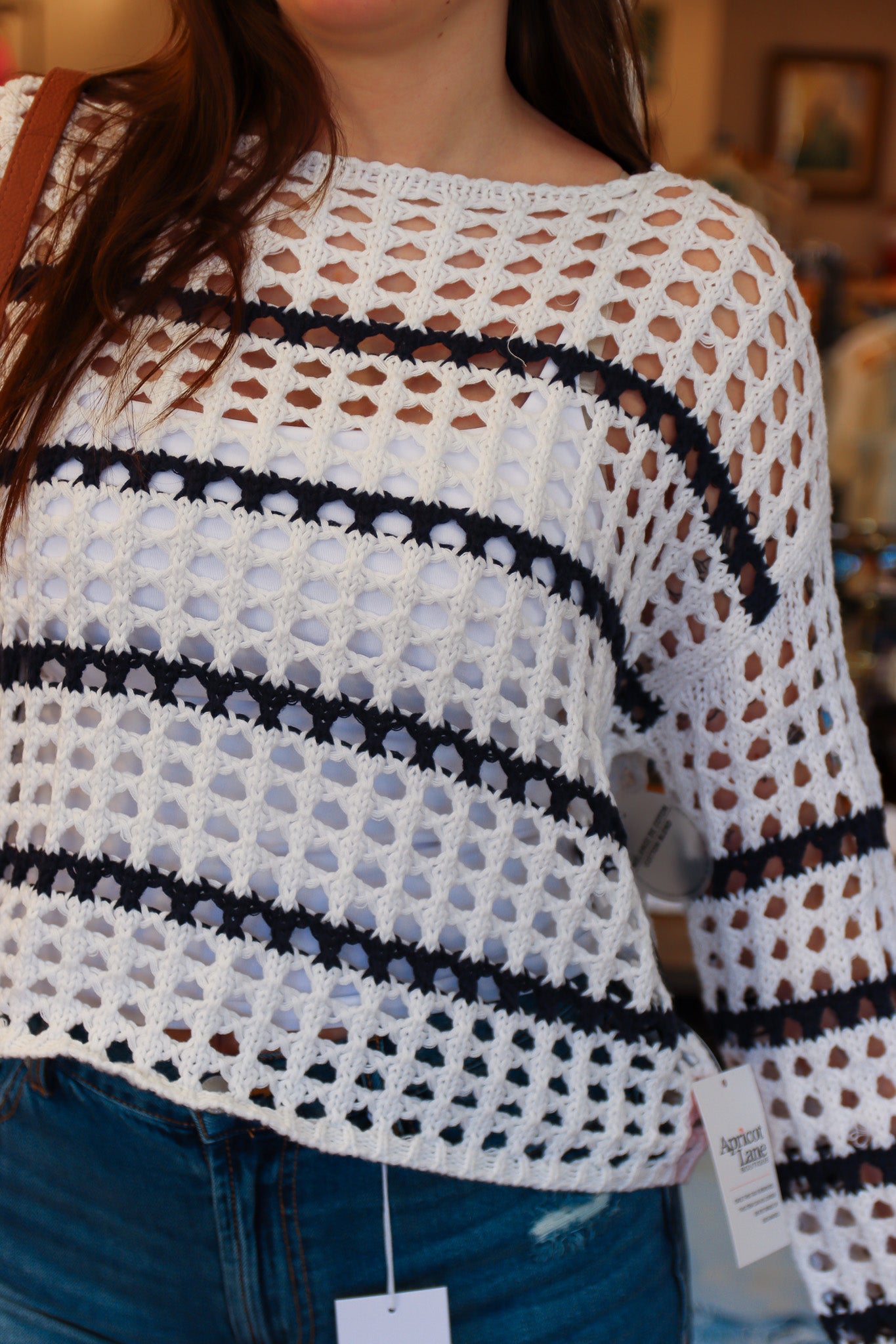 RD STYLE “JENSYN” BOAT NECK CROCHET SWEATER