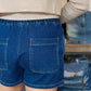 NEEDII WASHED SMOCKED WAISTBAND DENIM SKORT