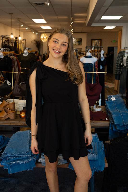 ONE SHOULDER DRAPED MINI DRESS