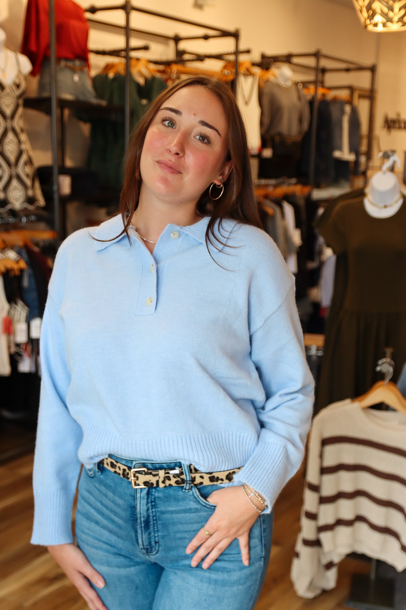 PINCH COLLARED BUTTON DOWN SWEATER
