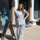 MOLLY BRACKEN "BECCA" SLEEVELESS BELTED STRIPED JACKET