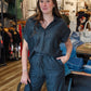 ELAN “BLACK CHAMBRAY” OPEN BACK JUMPSUIT
