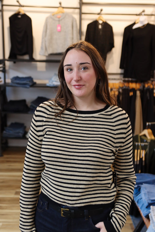 HASSON THERMAL STRIPE CREW NECK SWEATER