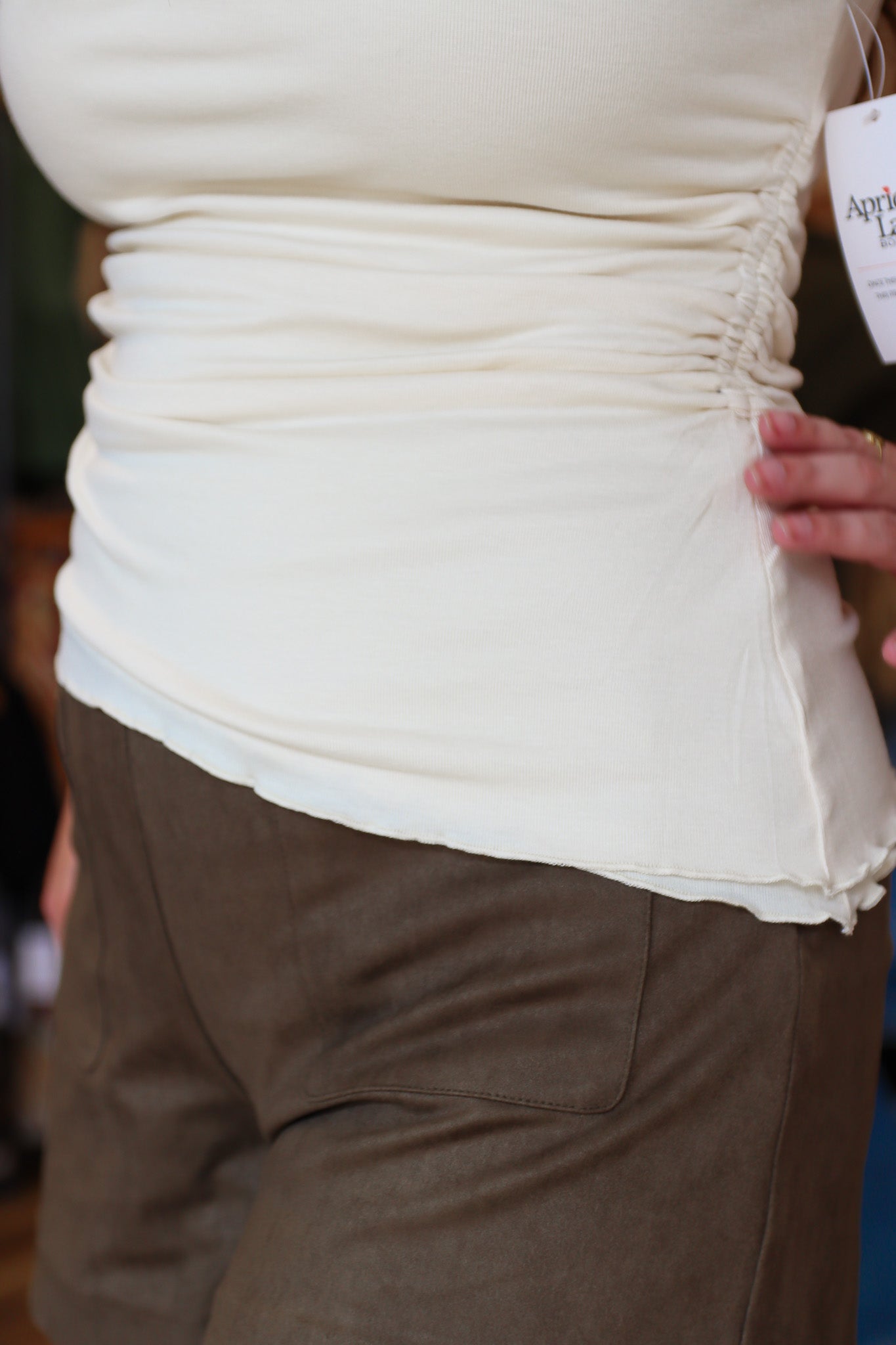 BY TOGETHER SCALLOPED HEM RUCHED SIDES TANK