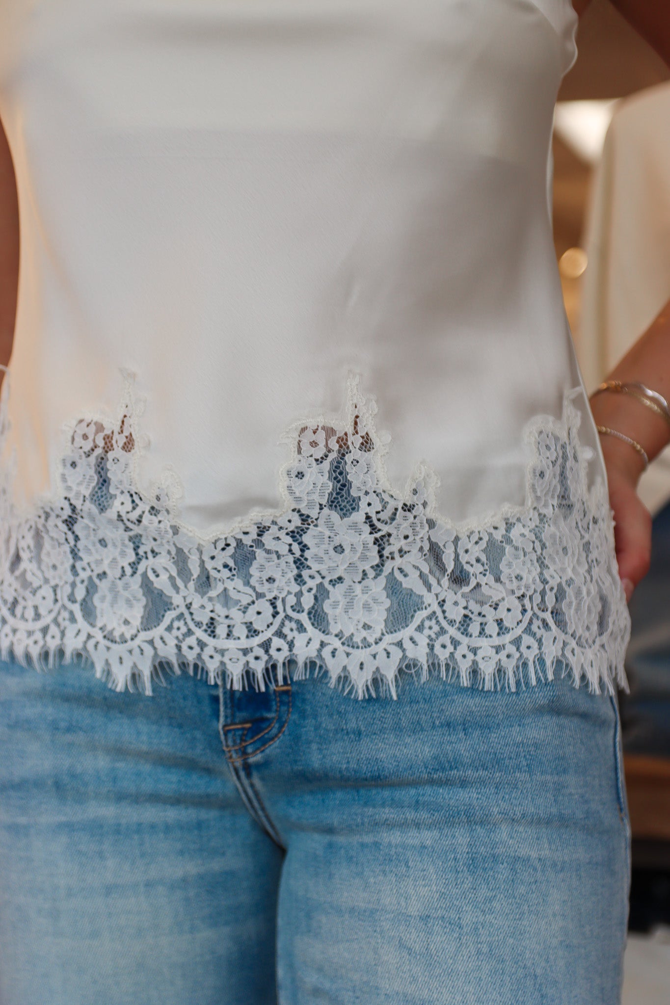 NEEDII LACE DETAIL SATIN CAMI