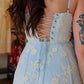 EMBROIDERY LACE UP BACK BUSTIER MIDI DRESS