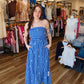 AZURE LACE GINGHAM TUBE MAXI DRESS
