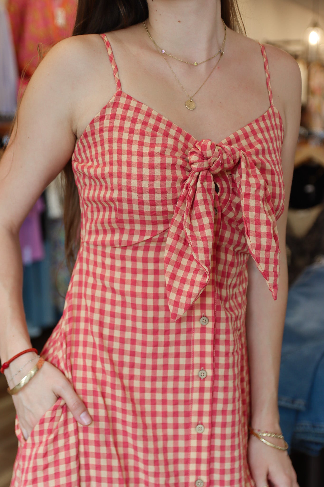 MIOU MUSE GINGHAM PATTERNED MAXI DRESS