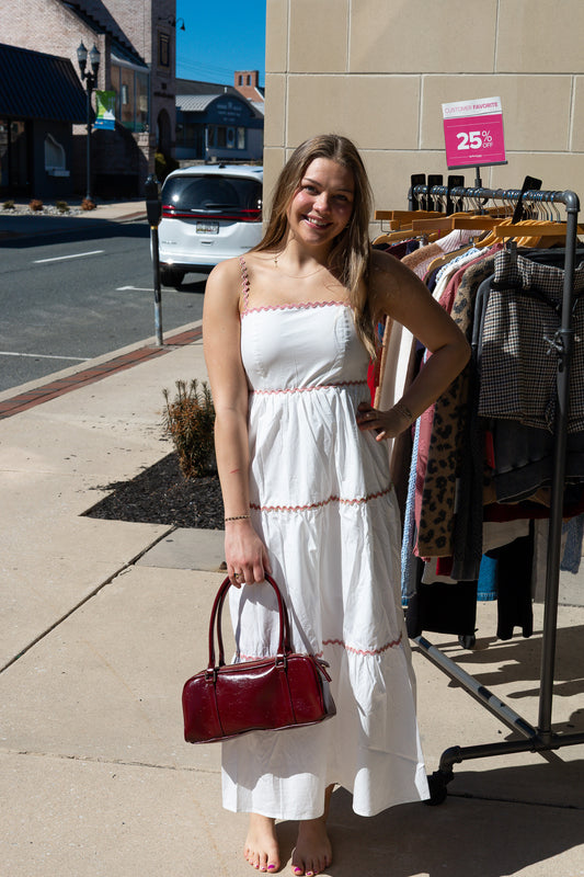 RIC RAC TRIM DETAIL SLEEVELESS MIDI DRESS