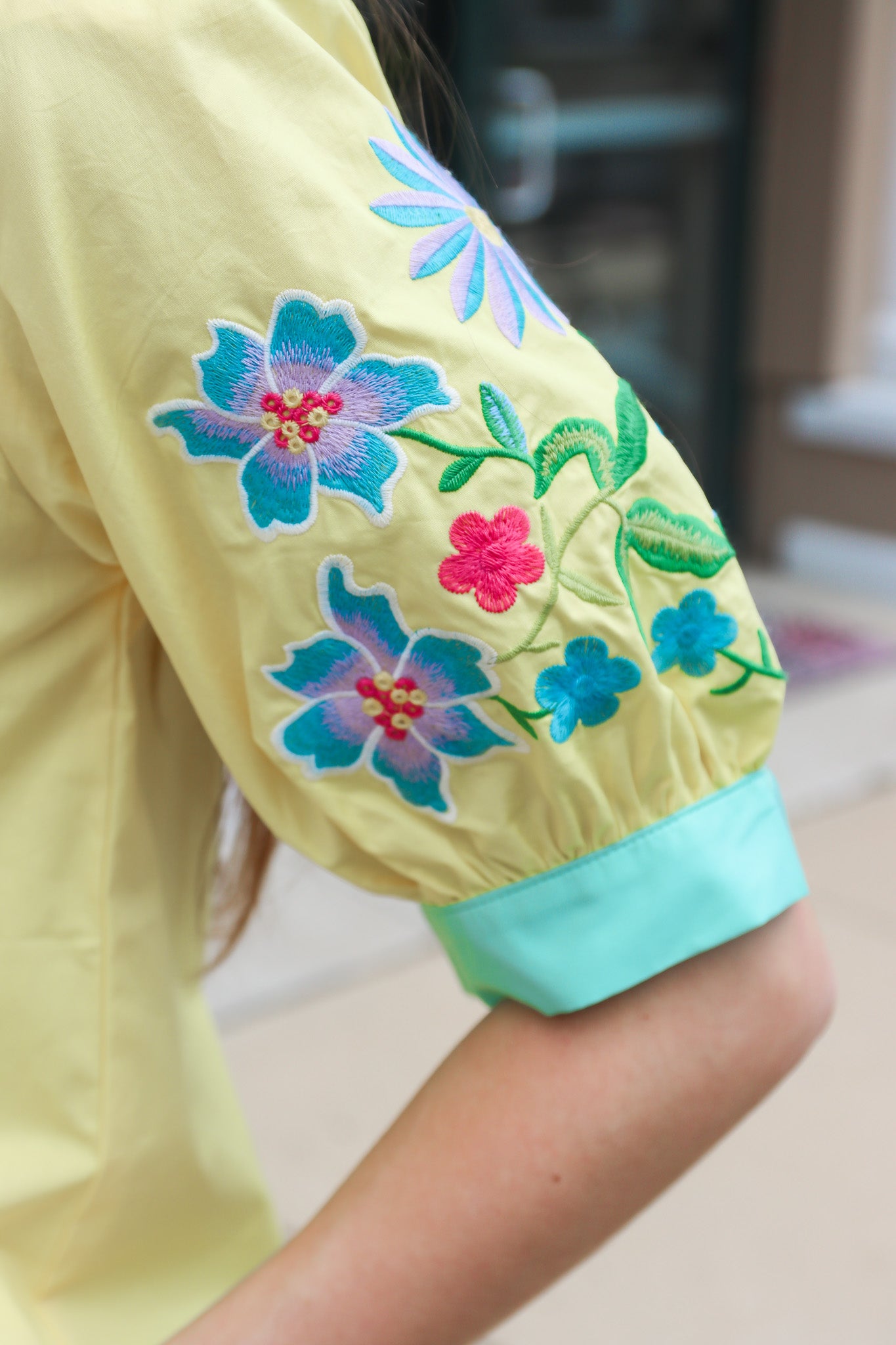 JODIFL EMBROIDERED SLEEVE V-NECK TOP