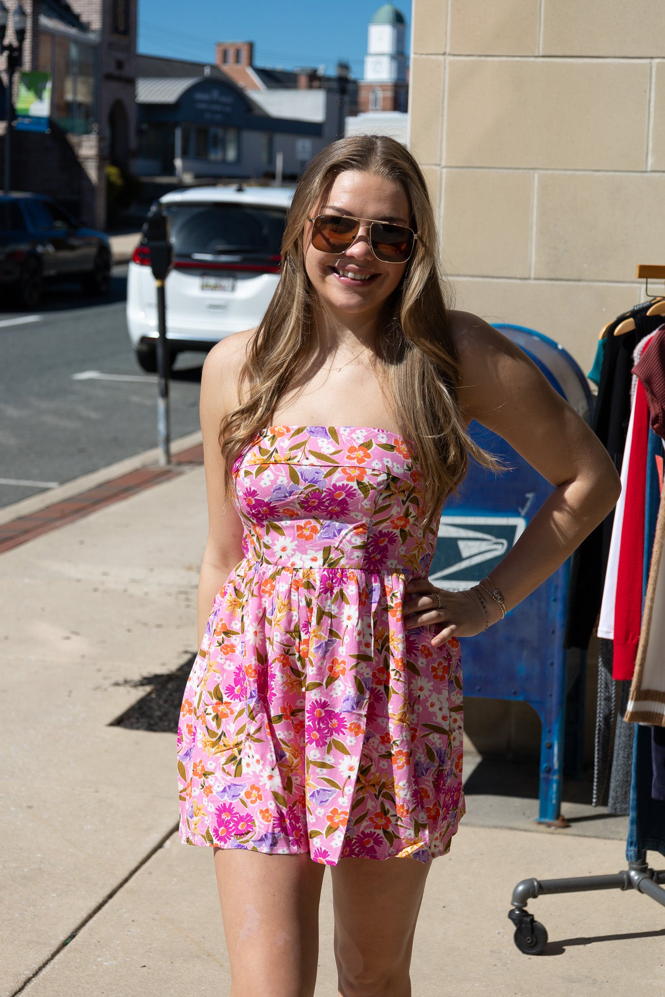 FLORAL OVERFOLD STRAPLESS SMOCKED ROMPER