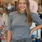 PINCH RUCHED PUFF SLEEVE KNIT TOP