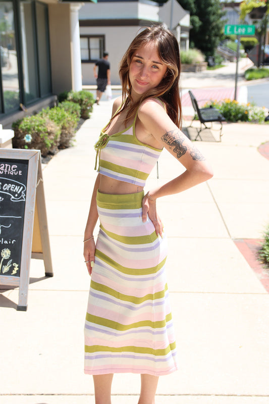 Striped Knit Midi Skirt