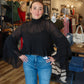 BY TOGETHER FLOWY SLEEVE MOCK NECK SHEER TOP